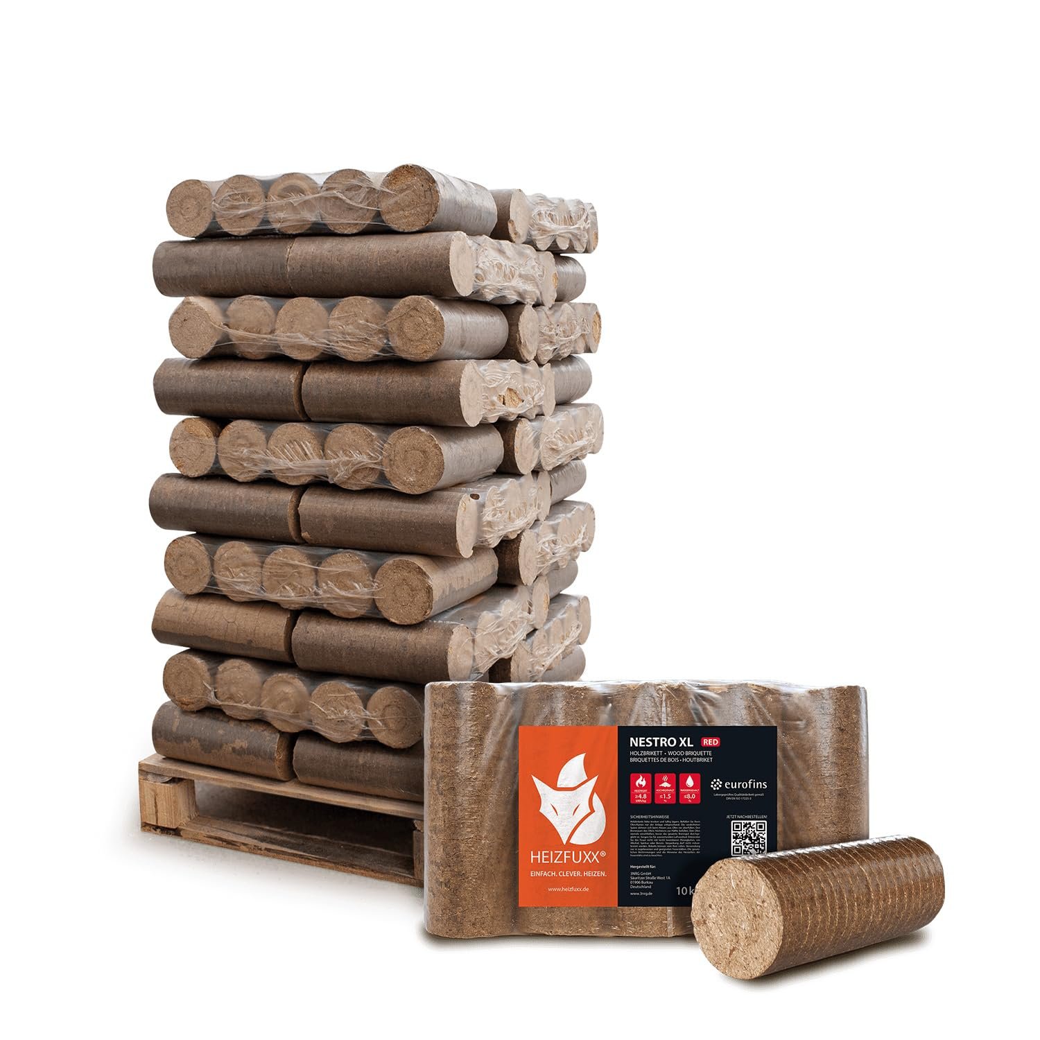 Heizfuxx Nestro XL Red Hartholzbriketts Palette 960 kg (96 x 10 kg) rund – Bild 2