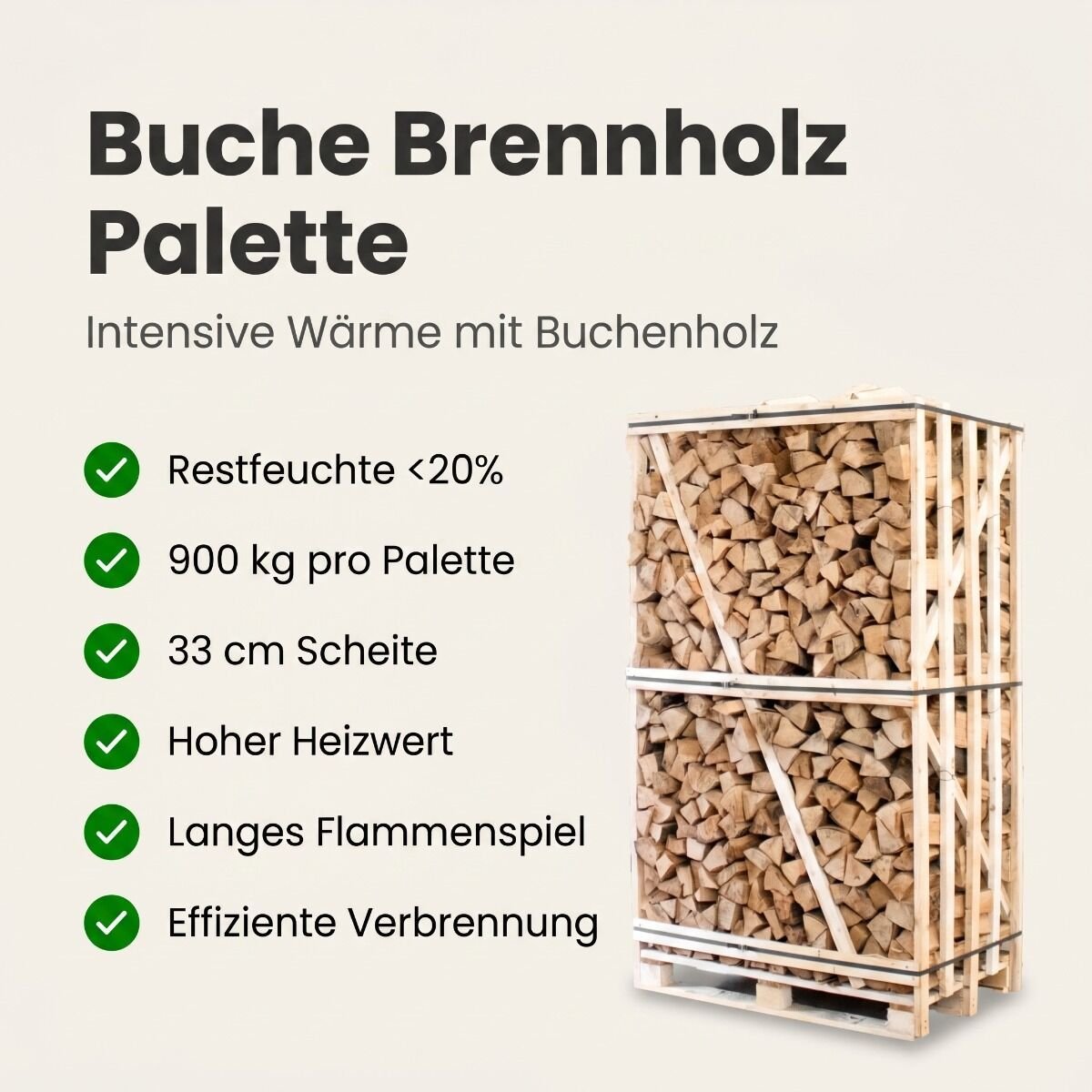 Buchen-Brennholz 2 Raummeter XXL-Palette 50 cm kammergetrocknet – Bild 2